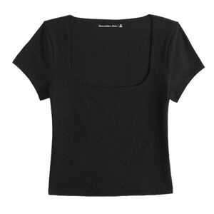 Abercrombie & Fitch Cotton-Blend Seamless Fabric Squareneck Cropped Top Black S